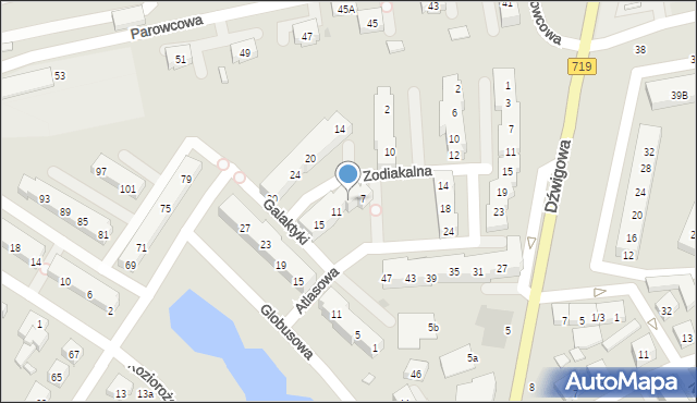 Warszawa, Zodiakalna, 9, mapa Warszawy