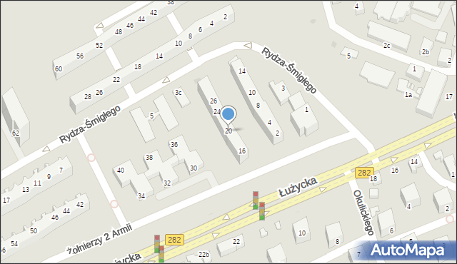 Zielona Góra, Żołnierzy 2 Armii, 20, mapa Zielona Góra