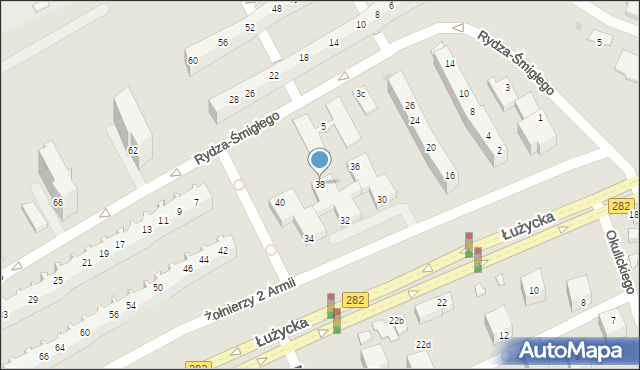Zielona Góra, Żołnierzy 2 Armii, 38, mapa Zielona Góra