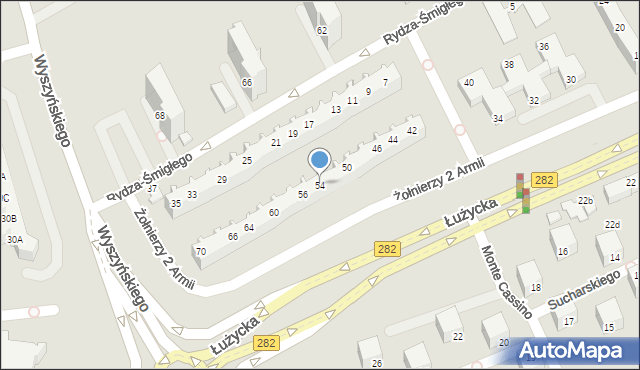 Zielona Góra, Żołnierzy 2 Armii, 54, mapa Zielona Góra