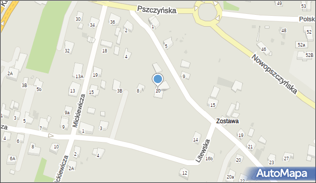 Żory, Zostawa, 10, mapa Żor