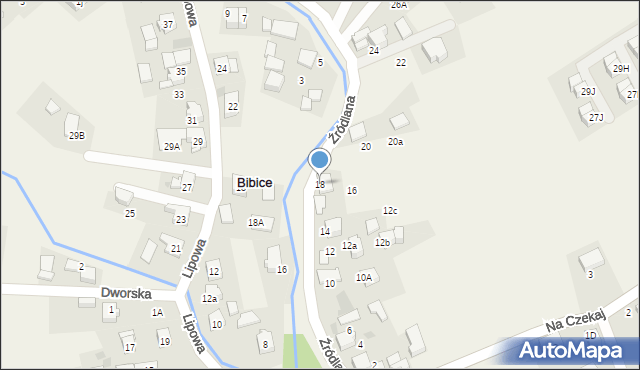 Bibice, Źródlana, 18, mapa Bibice