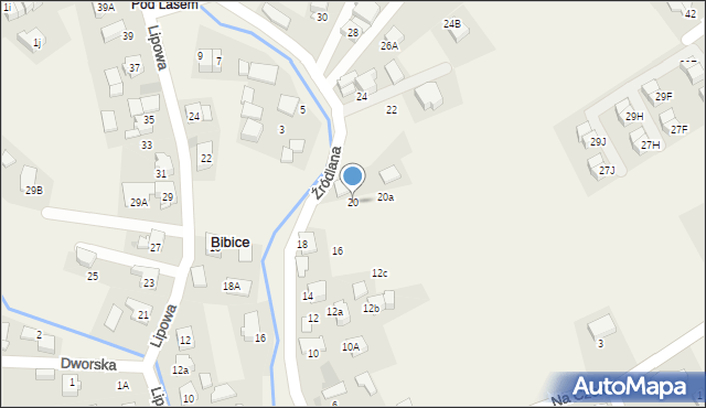 Bibice, Źródlana, 20, mapa Bibice