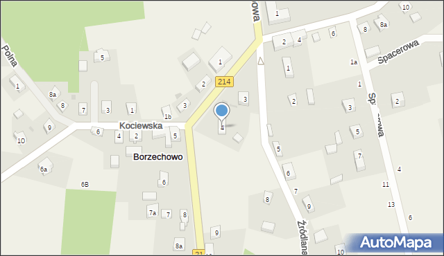 Borzechowo, Źródlana, 4, mapa Borzechowo