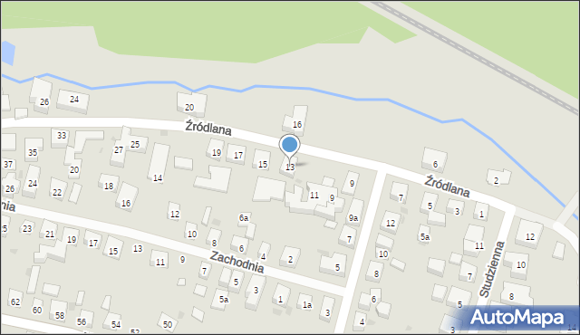 Bydgoszcz, Źródlana, 13, mapa Bydgoszczy