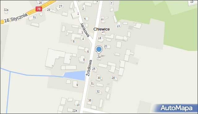 Chlewice, Źródłowa, 24, mapa Chlewice