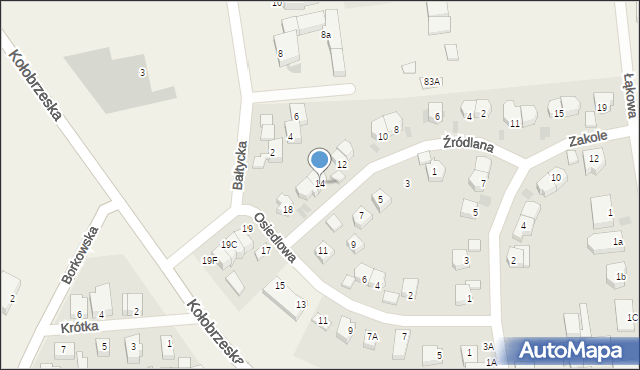 Grzybowo, Źródlana, 14, mapa Grzybowo