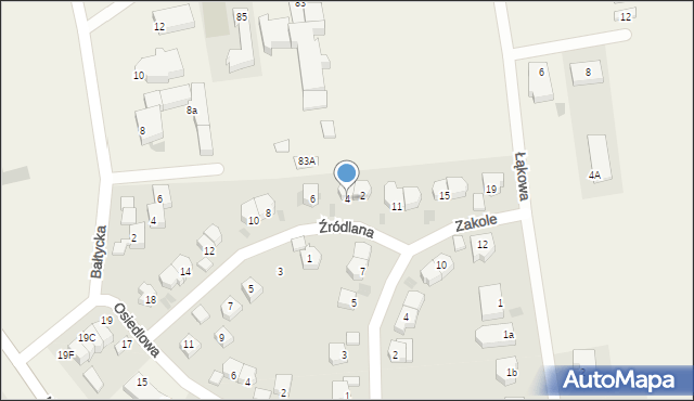 Grzybowo, Źródlana, 4, mapa Grzybowo