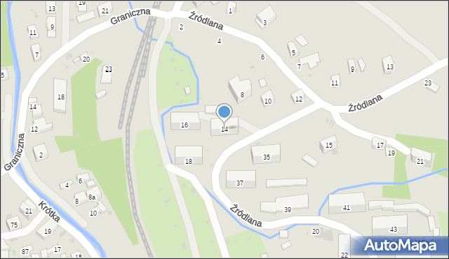 Krynica-Zdrój, Źródlana, 14, mapa Krynica-Zdrój