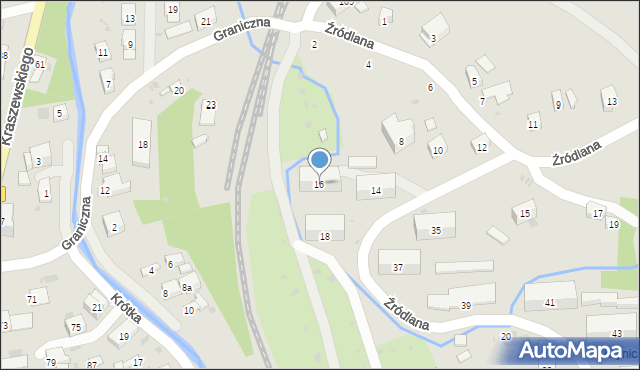 Krynica-Zdrój, Źródlana, 16, mapa Krynica-Zdrój