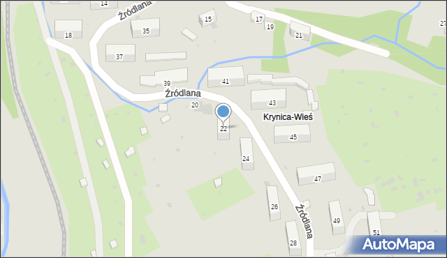 Krynica-Zdrój, Źródlana, 22, mapa Krynica-Zdrój