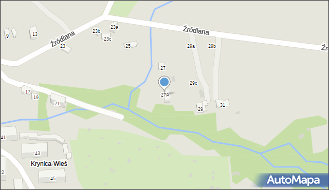 Krynica-Zdrój, Źródlana, 27A, mapa Krynica-Zdrój