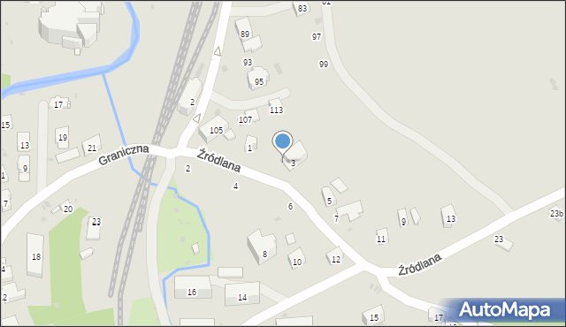 Krynica-Zdrój, Źródlana, 3A, mapa Krynica-Zdrój