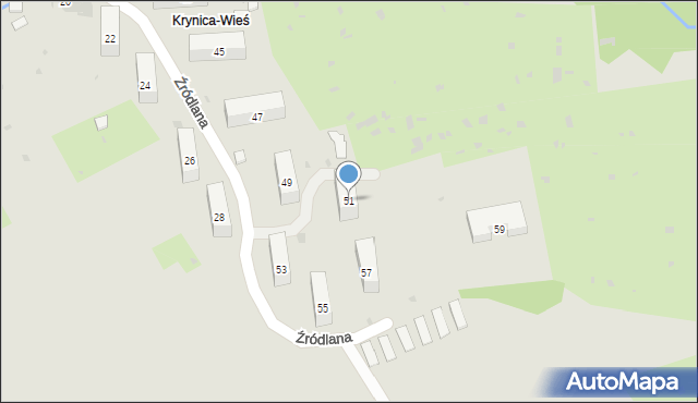 Krynica-Zdrój, Źródlana, 51, mapa Krynica-Zdrój