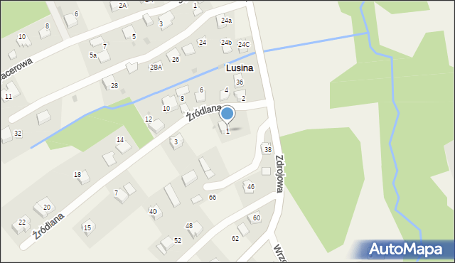 Lusina, Źródlana, 1, mapa Lusina