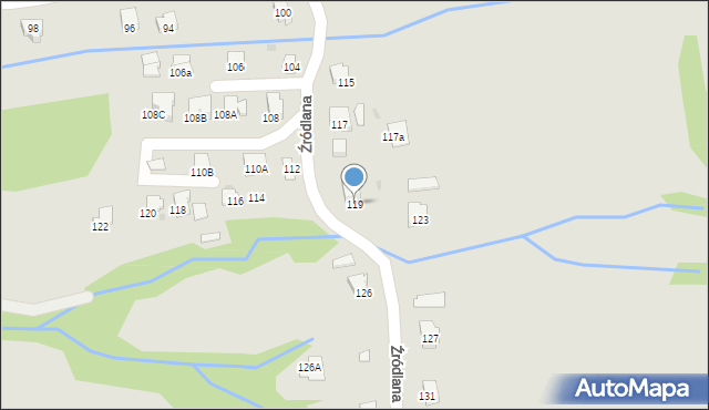 Ustroń, Źródlana, 119, mapa Ustroń