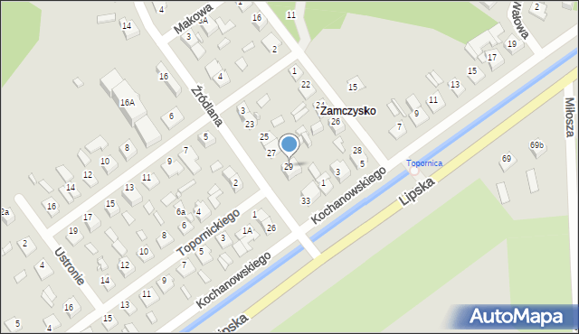 Zamość, Źródlana, 29, mapa Zamościa