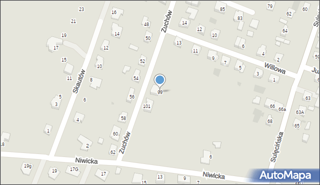 Gorzów Wielkopolski, Zuchów, 99, mapa Gorzów Wielkopolski