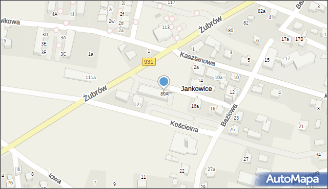Jankowice, Żubrów, 80A, mapa Jankowice