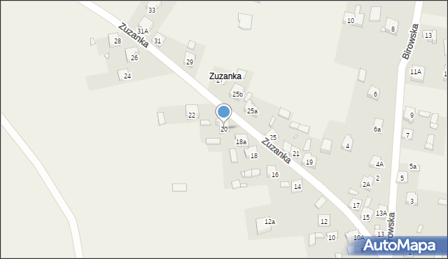 Podzamcze, Zuzanka, 20, mapa Podzamcze