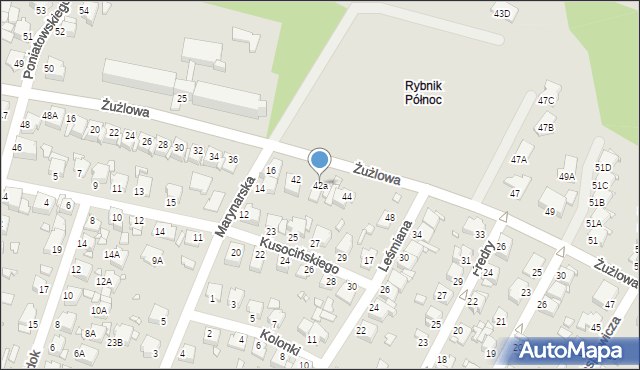 Rybnik, Żużlowa, 42a, mapa Rybnika