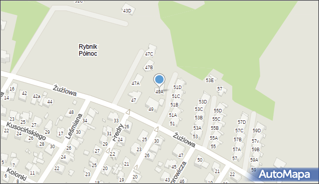 Rybnik, Żużlowa, 49A, mapa Rybnika