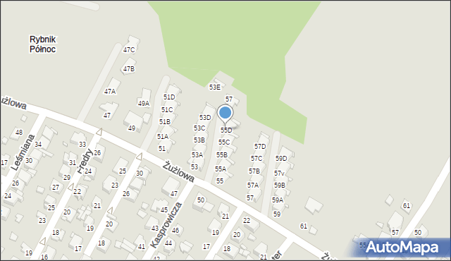 Rybnik, Żużlowa, 55D, mapa Rybnika