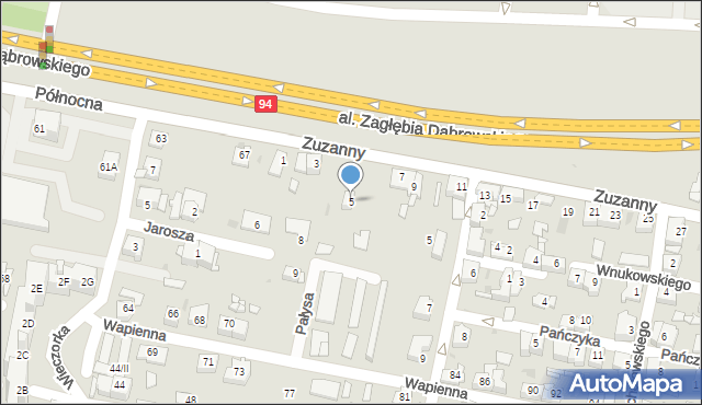 Sosnowiec, Zuzanny, 5, mapa Sosnowca