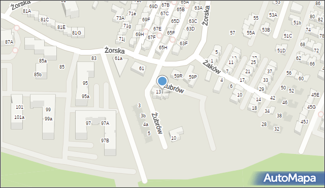 Tychy, Żubrów, 13a, mapa Tychów