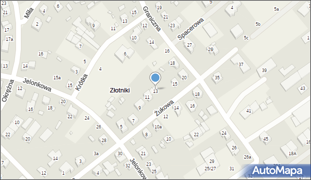 Złotniki, Żukowa, 13, mapa Złotniki