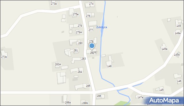 Zubrzyca Górna, Zubrzyca Górna, 282, mapa Zubrzyca Górna