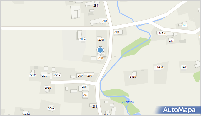 Zubrzyca Górna, Zubrzyca Górna, 288, mapa Zubrzyca Górna