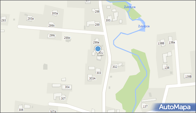 Zubrzyca Górna, Zubrzyca Górna, 301a, mapa Zubrzyca Górna