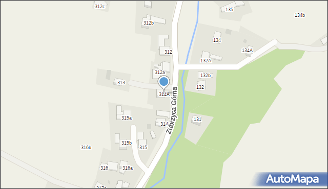 Zubrzyca Górna, Zubrzyca Górna, 314A, mapa Zubrzyca Górna