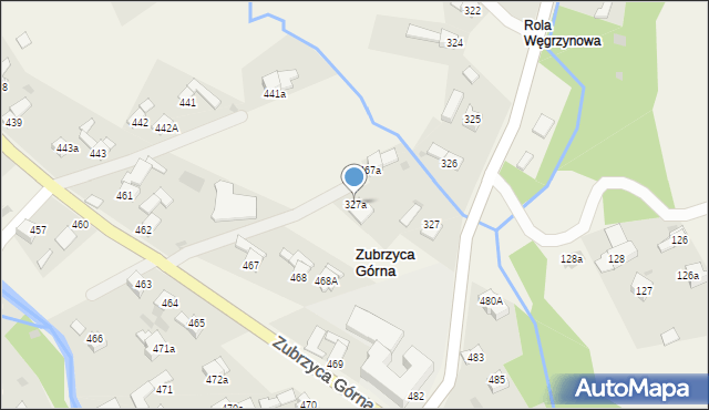 Zubrzyca Górna, Zubrzyca Górna, 327a, mapa Zubrzyca Górna