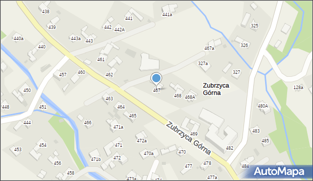 Zubrzyca Górna, Zubrzyca Górna, 467, mapa Zubrzyca Górna