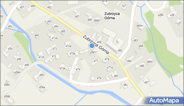 Zubrzyca Górna, Zubrzyca Górna, 470, mapa Zubrzyca Górna