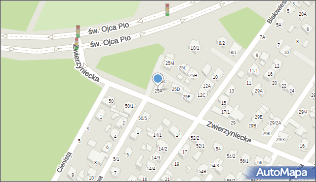 Białystok, Zwierzyniecka, 25A, mapa Białegostoku