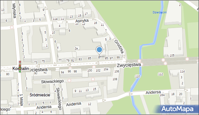 Koszalin, Zwycięstwa, 87, mapa Koszalina