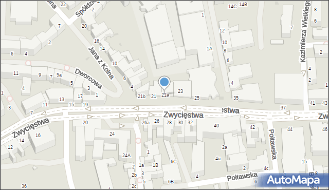 Koszalin, Zwycięstwa, 21a, mapa Koszalina