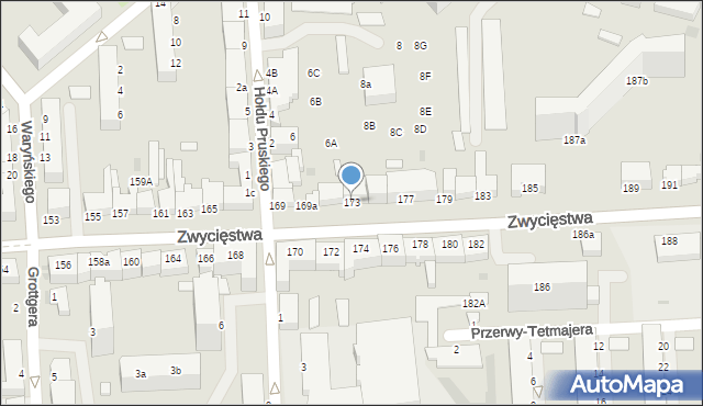 Koszalin, Zwycięstwa, 173, mapa Koszalina