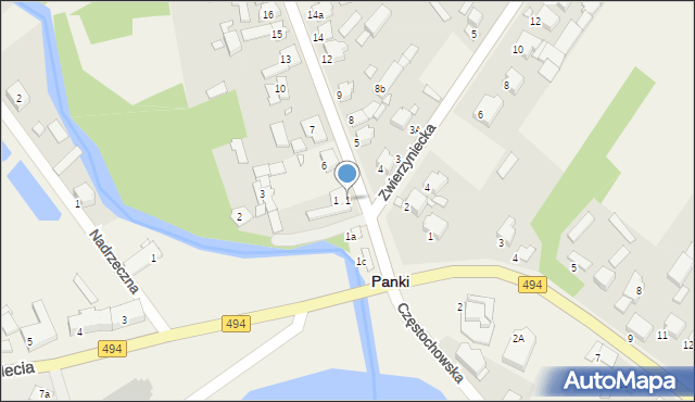 Panki, Zwierzyniecka, 1, mapa Panki