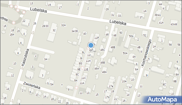 Radom, Zwoleńska, 11J, mapa Radomia