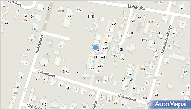 Radom, Zwoleńska, 9F, mapa Radomia