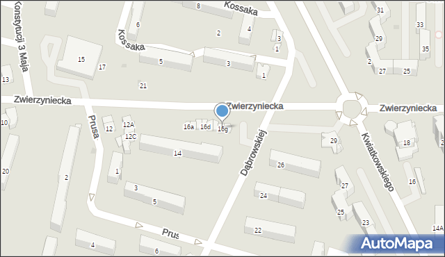 Tarnobrzeg, Zwierzyniecka, 16g, mapa Tarnobrzegu