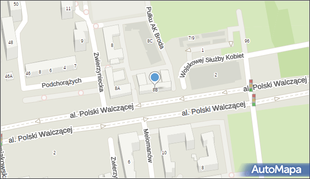 Warszawa, Zwierzyniecka, 8B, mapa Warszawy