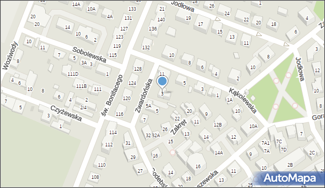 Warszawa, Zwardońska, 3, mapa Warszawy