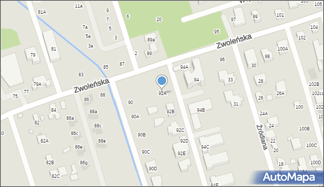 Warszawa, Zwoleńska, 92A, mapa Warszawy