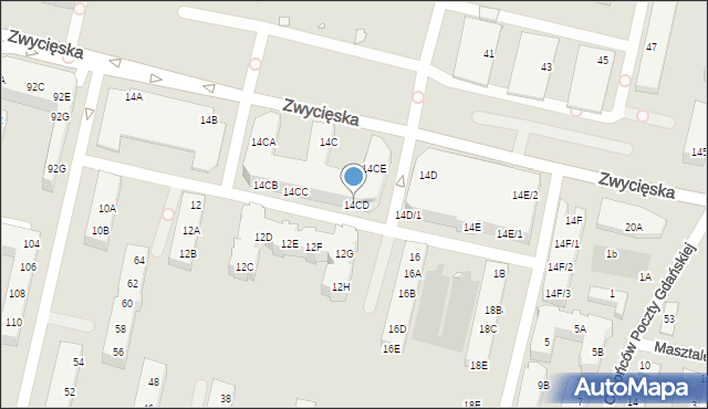 Wrocław, Zwycięska, 14CD, mapa Wrocławia