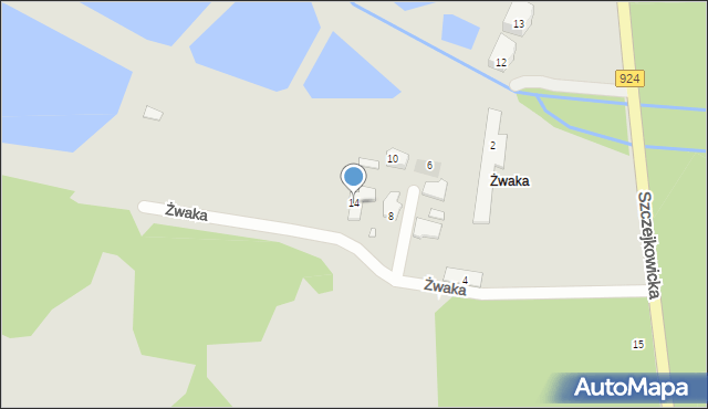 Żory, Żwaka, 14, mapa Żor